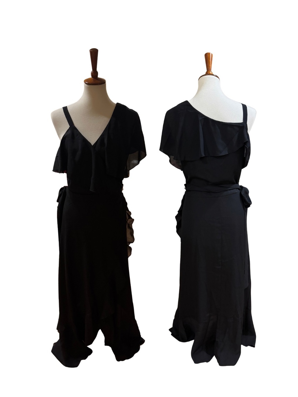 Mia Joy Asymmetrical Black Ruffle Wrap Dress